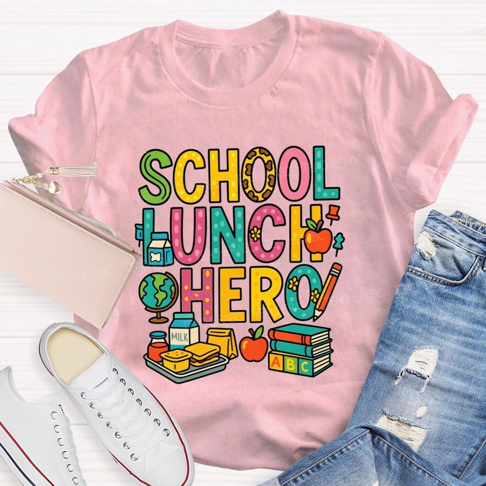 School Lunch Hero Multicolor Letter School Food T-shirt