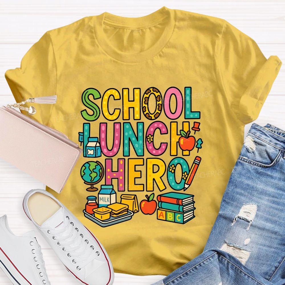 School Lunch Hero Multicolor Letter School Food T-shirt