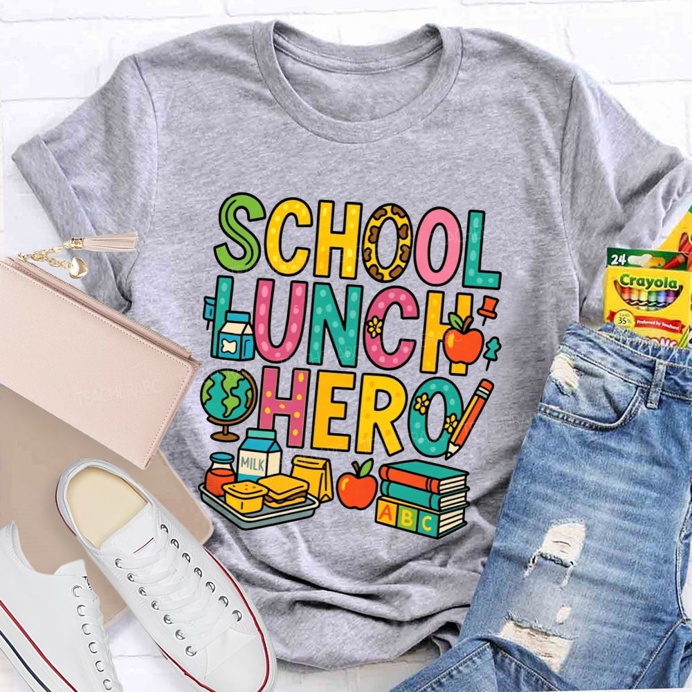 School Lunch Hero Multicolor Letter School Food T-shirt