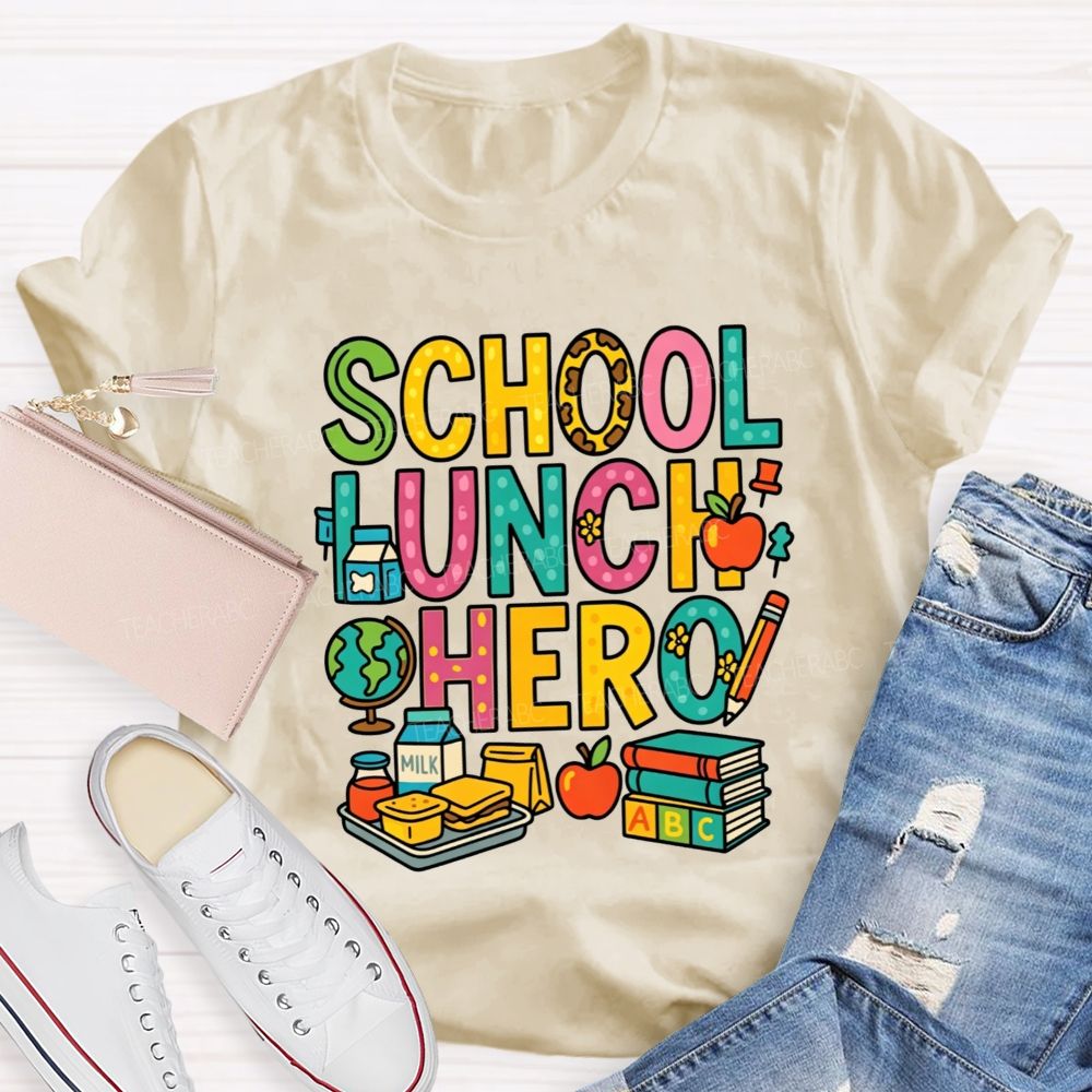 School Lunch Hero Multicolor Letter School Food T-shirt
