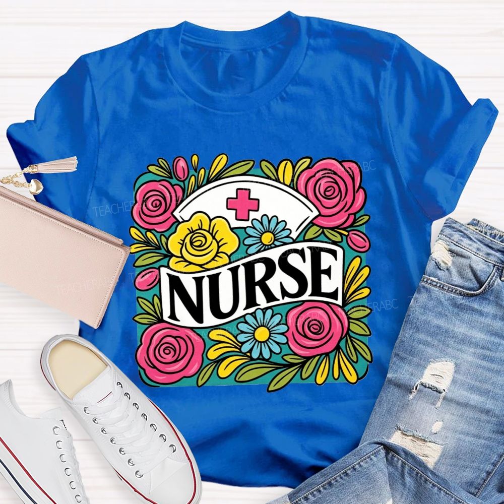 School Nurse Colorful Rose Nurse Worker T-shirt