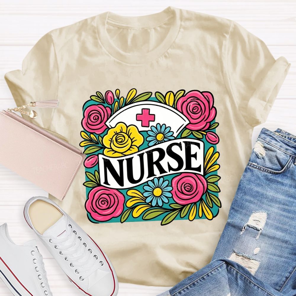 School Nurse Colorful Rose Nurse Worker T-shirt