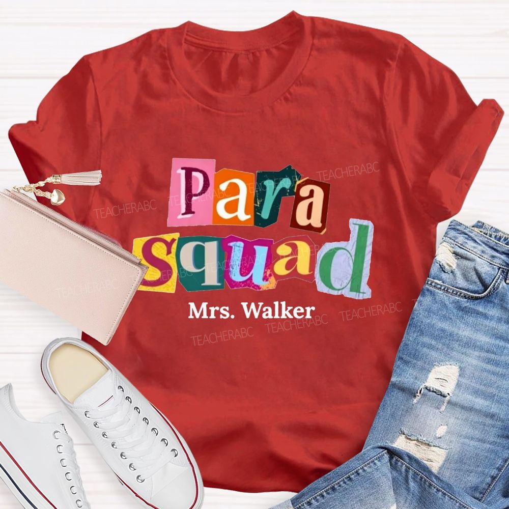 Personalized Name Para Squad Collage Letter Teacher T-shirt