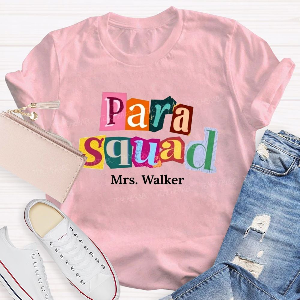 Personalized Name Para Squad Collage Letter Teacher T-shirt