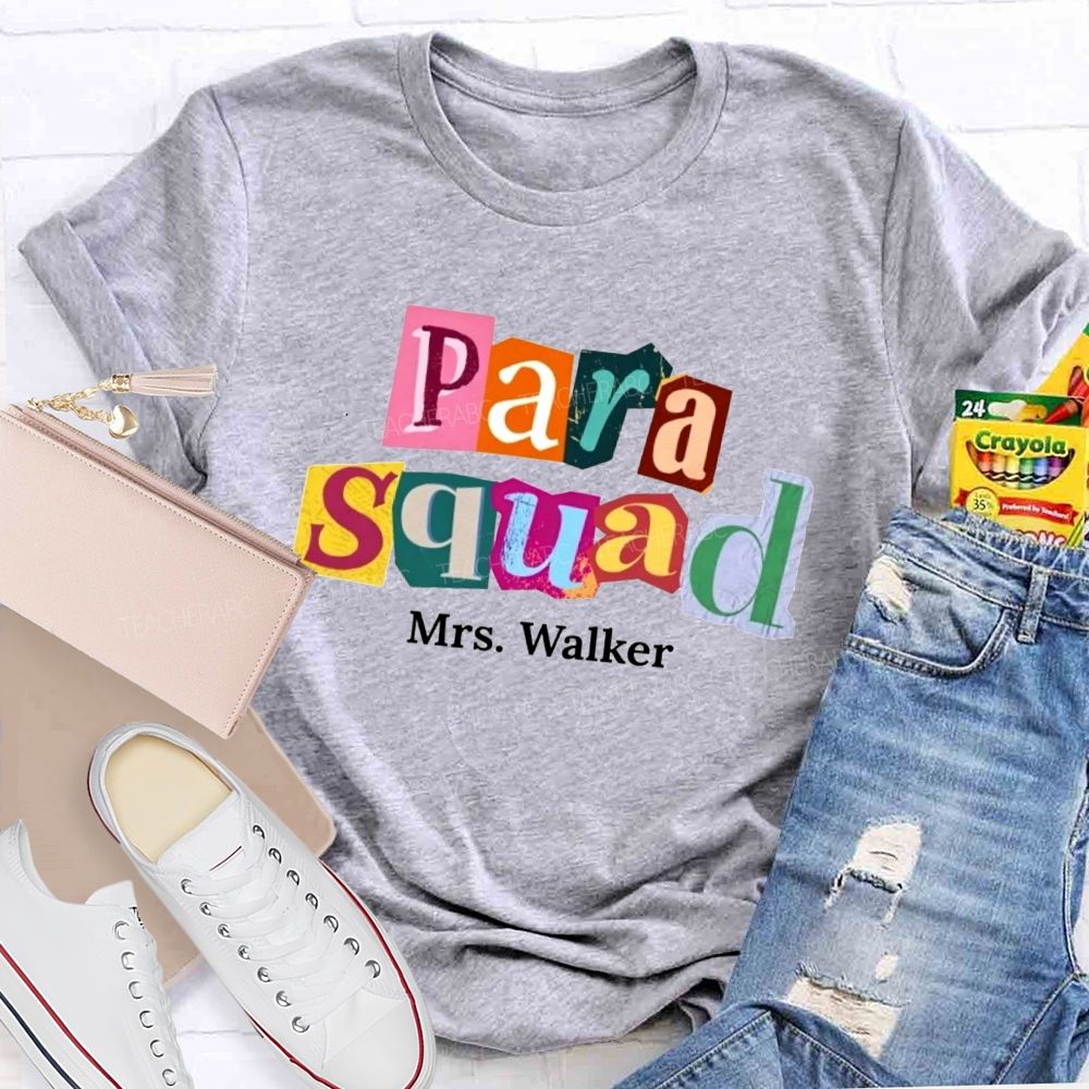Personalized Name Para Squad Collage Letter Teacher T-shirt