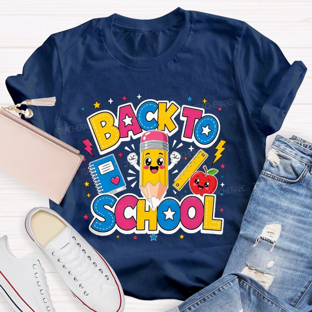 Rainbow Stitch Star Back To School Teacher T-shirt