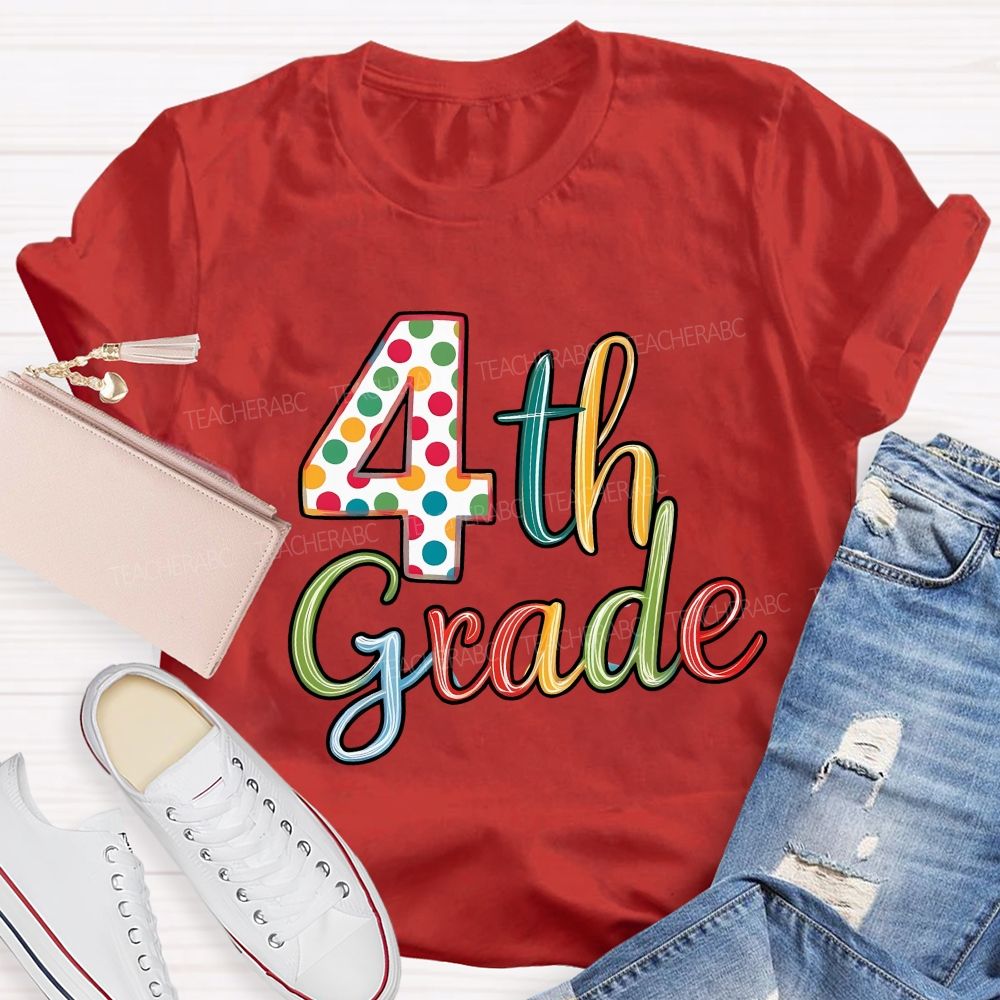 Personalized Grade Colorful Polka-Dot Numbers Teacher T-Shirt