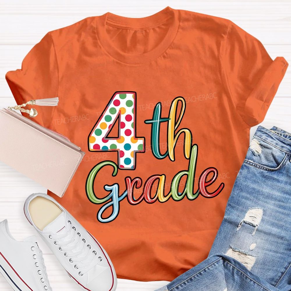 Personalized Grade Colorful Polka-Dot Numbers Teacher T-Shirt