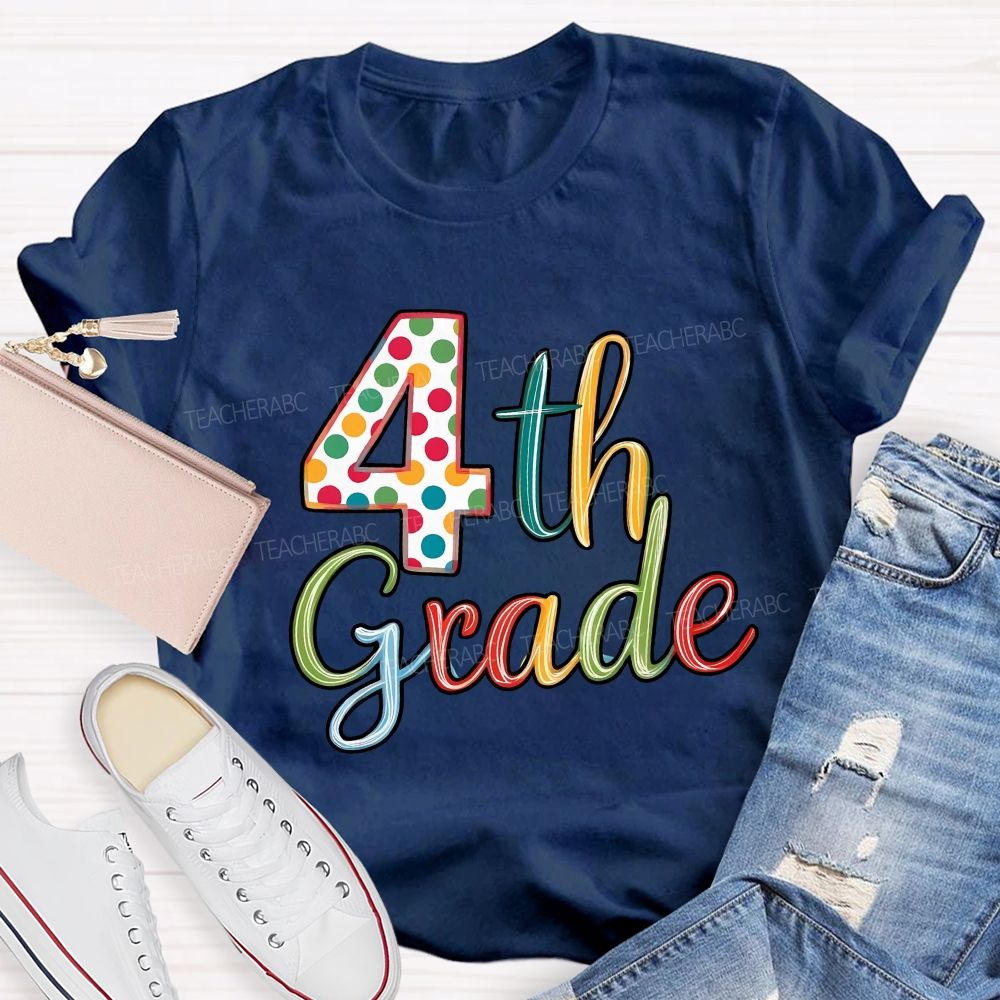 Personalized Grade Colorful Polka-Dot Numbers Teacher T-Shirt