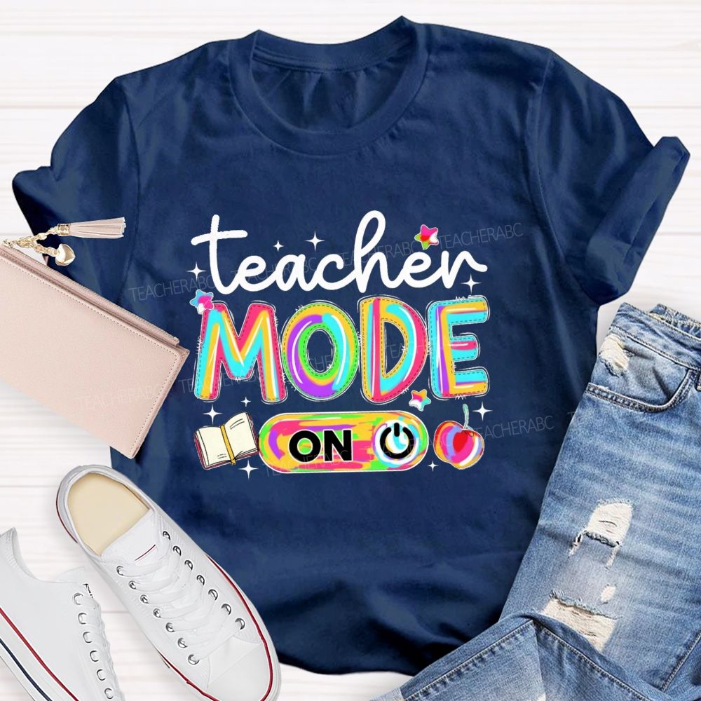 Teacher Mode On Gradient Tie-Dye Lettering Teacher T-Shirt