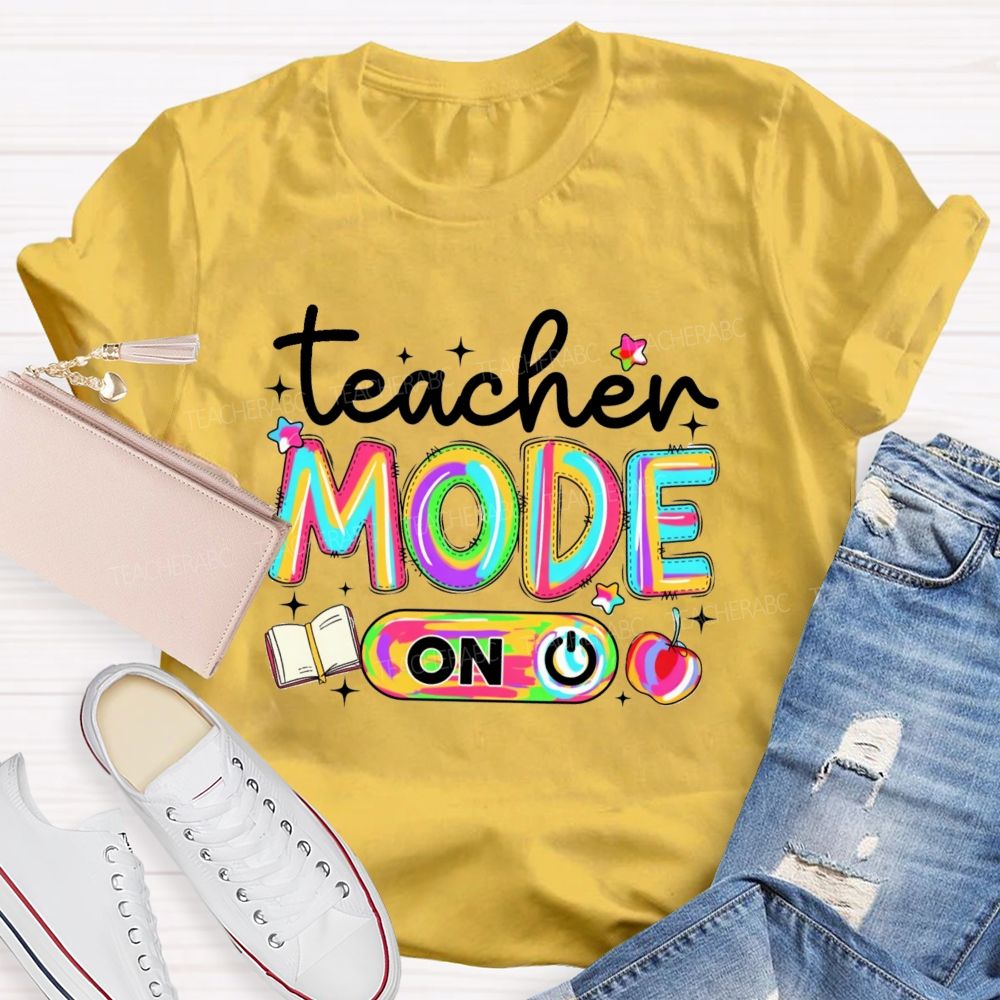 Teacher Mode On Gradient Tie-Dye Lettering Teacher T-Shirt