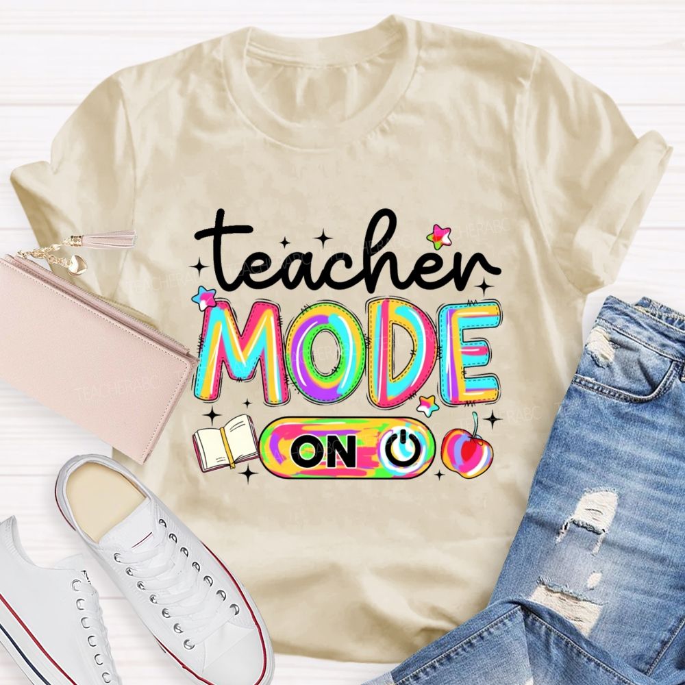 Teacher Mode On Gradient Tie-Dye Lettering Teacher T-Shirt