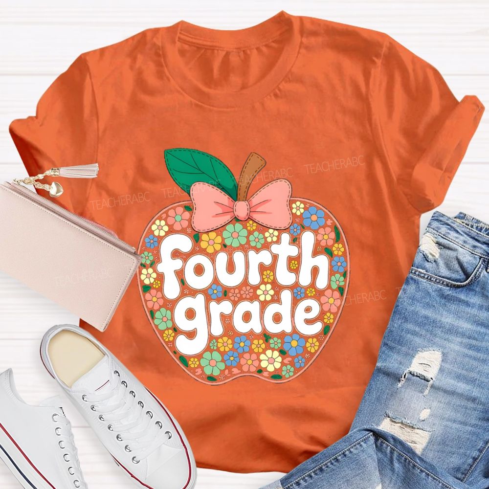 Personalized Grade Floral Apple Back To School Teacher T-shirt