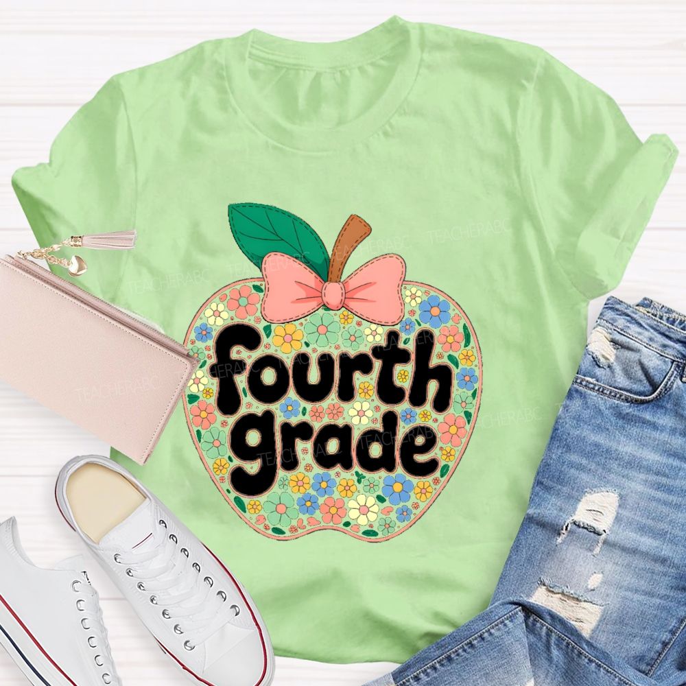 Personalized Grade Floral Apple Back To School Teacher T-shirt
