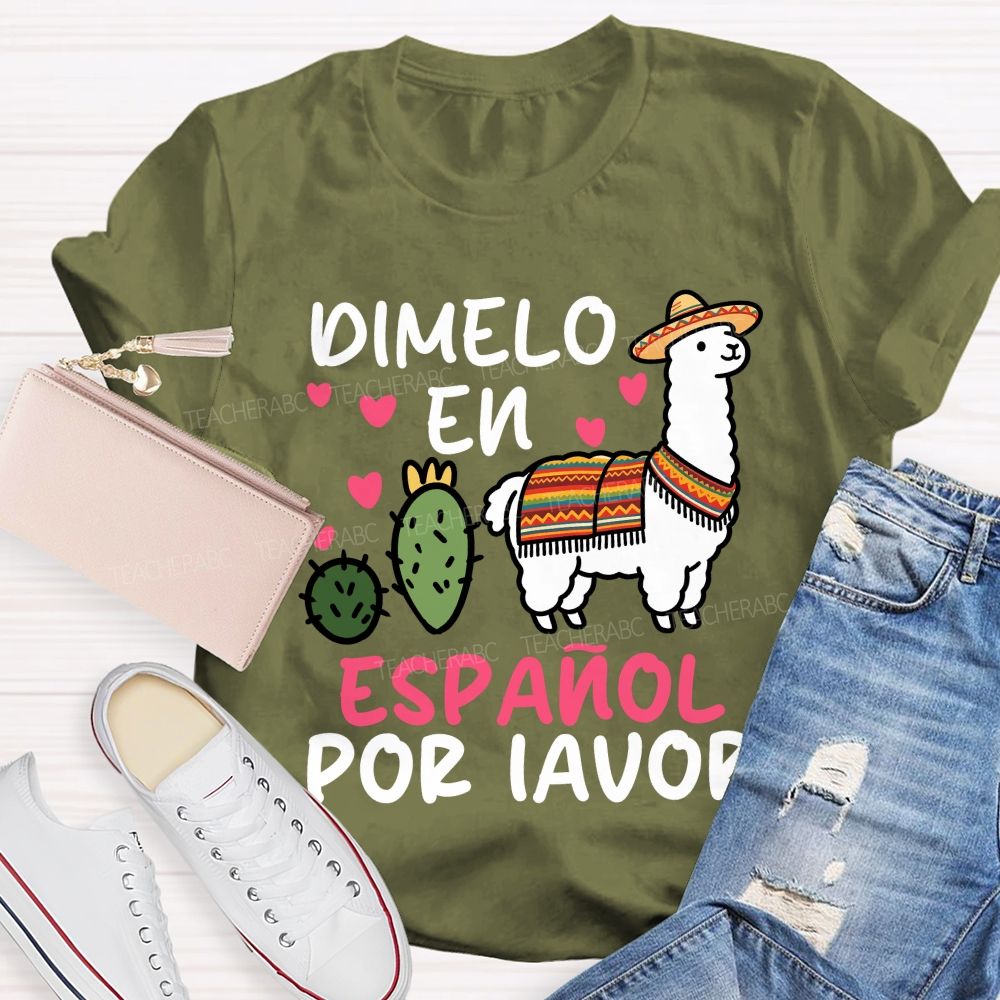 Dimelo En Espanol Por Favor Pink Heart Teacher T-shirt