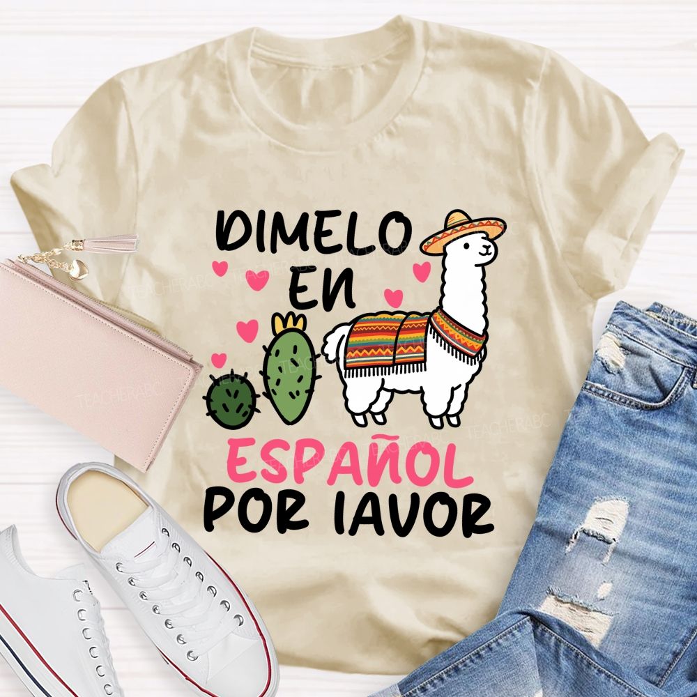 Dimelo En Espanol Por Favor Pink Heart Teacher T-shirt