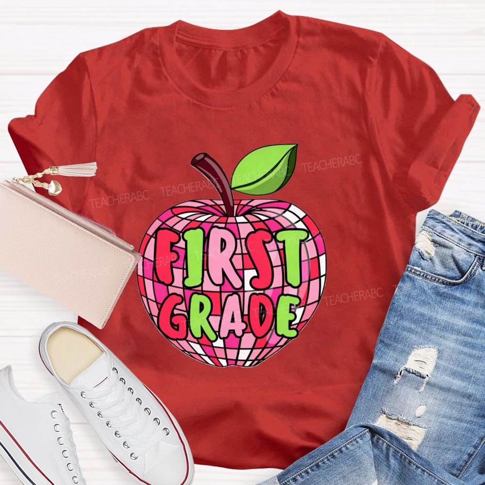 Personalized Grade Pink Plaid Apple Back To School Teacher T-Shirt