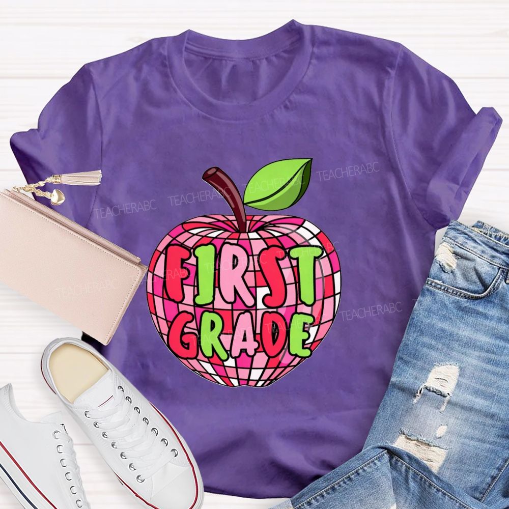 Personalized Grade Pink Plaid Apple Back To School Teacher T-Shirt