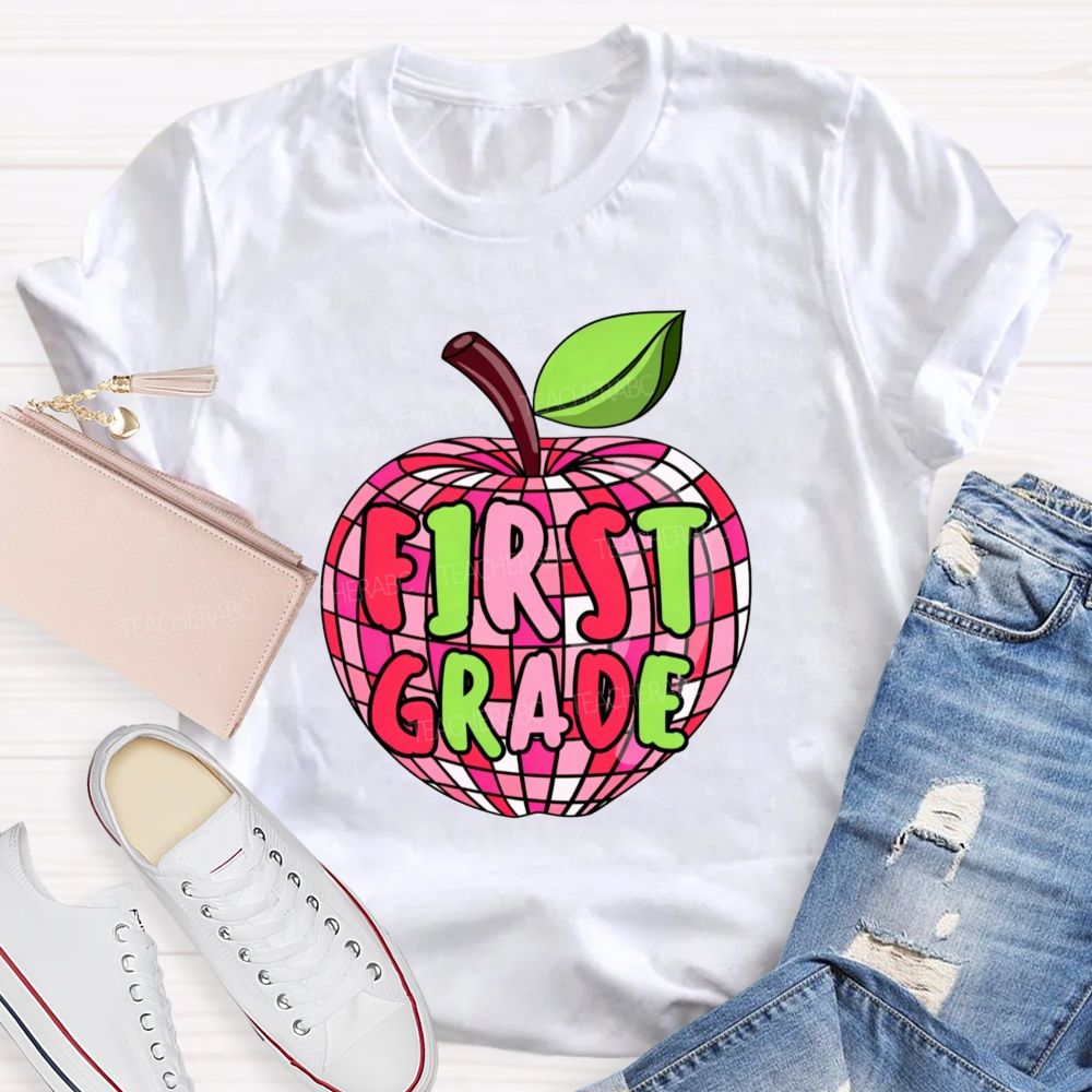 Personalized Grade Pink Plaid Apple Back To School Teacher T-Shirt