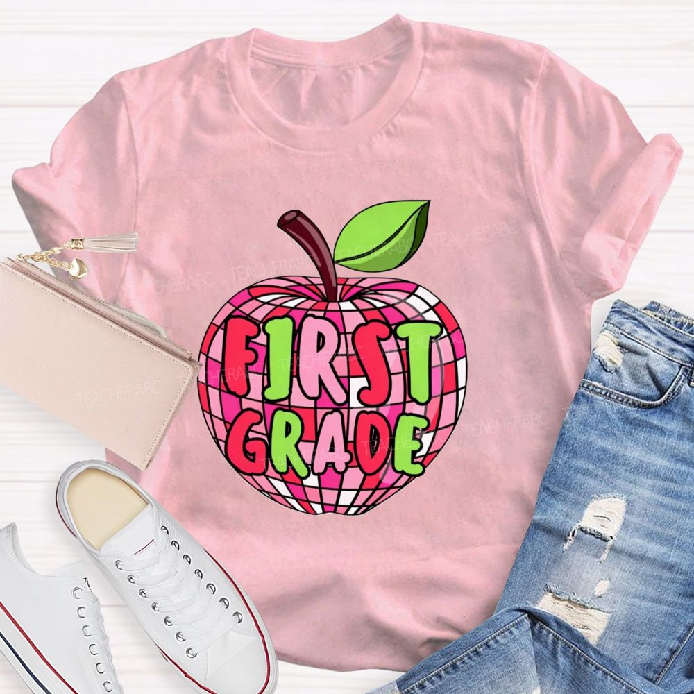 Personalized Grade Pink Plaid Apple Back To School Teacher T-Shirt