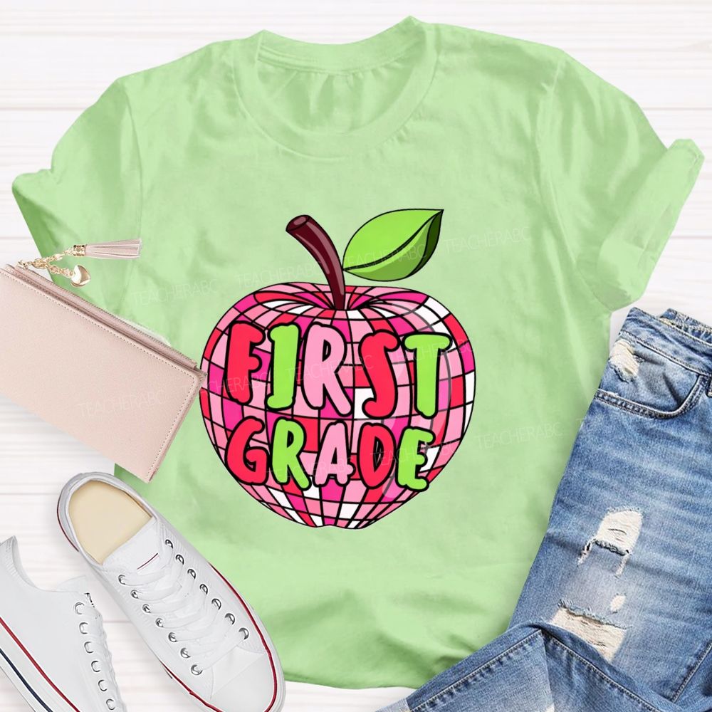 Personalized Grade Pink Plaid Apple Back To School Teacher T-Shirt