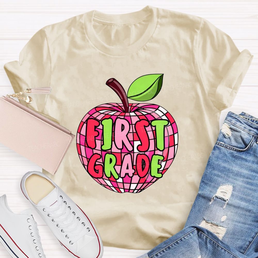 Personalized Grade Pink Plaid Apple Back To School Teacher T-Shirt