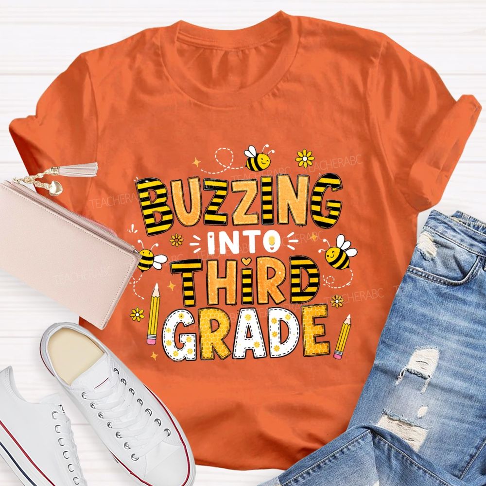 Personalized Grade Buzzing Into Third Grade Teacher T-Shirt