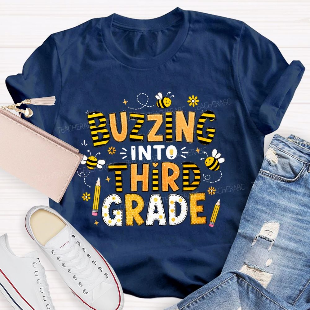 Personalized Grade Buzzing Into Third Grade Teacher T-Shirt
