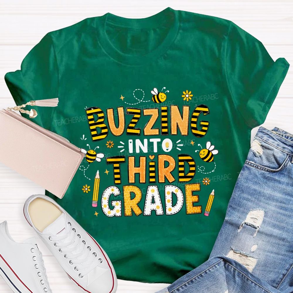 Personalized Grade Buzzing Into Third Grade Teacher T-Shirt