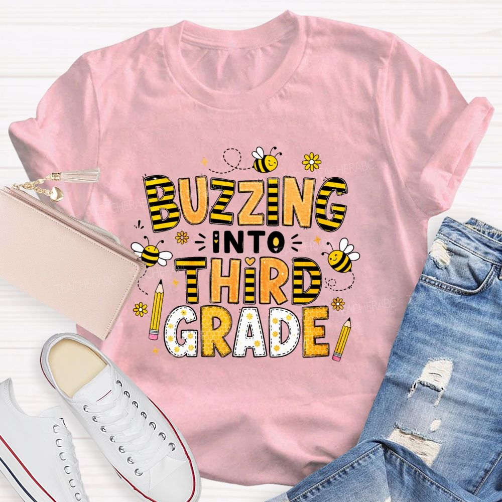 Personalized Grade Buzzing Into Third Grade Teacher T-Shirt
