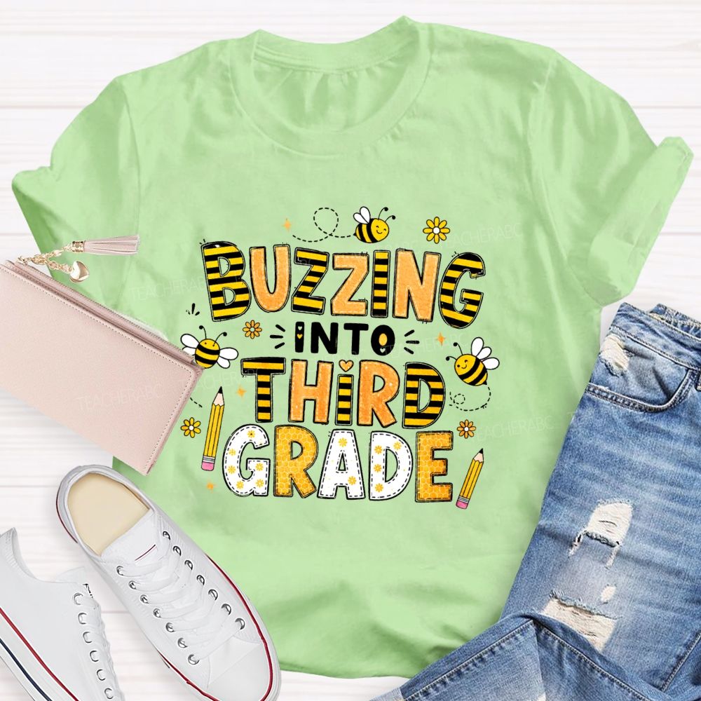 Personalized Grade Buzzing Into Third Grade Teacher T-Shirt