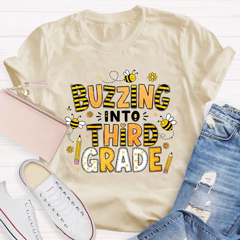 Personalized Grade Buzzing Into Third Grade Teacher T-Shirt