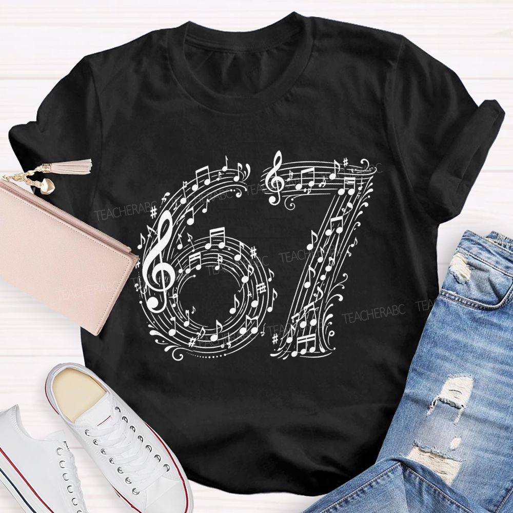 67 Music Note Treble Clef Graphic Teacher T-shirt