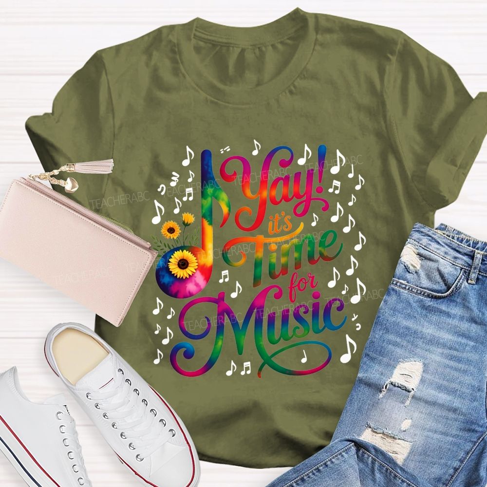 Yay It'S Time For Music Tie‑Dye Sunflower Music Note Teacher T-shirt