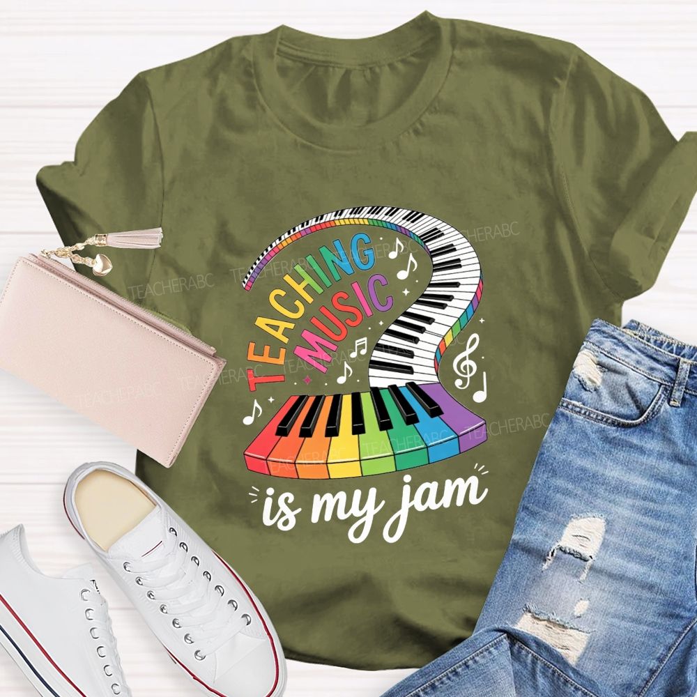 Teaching Music Is My Jam Rainbow Curved Piano Keyboard Teacher T-shirt