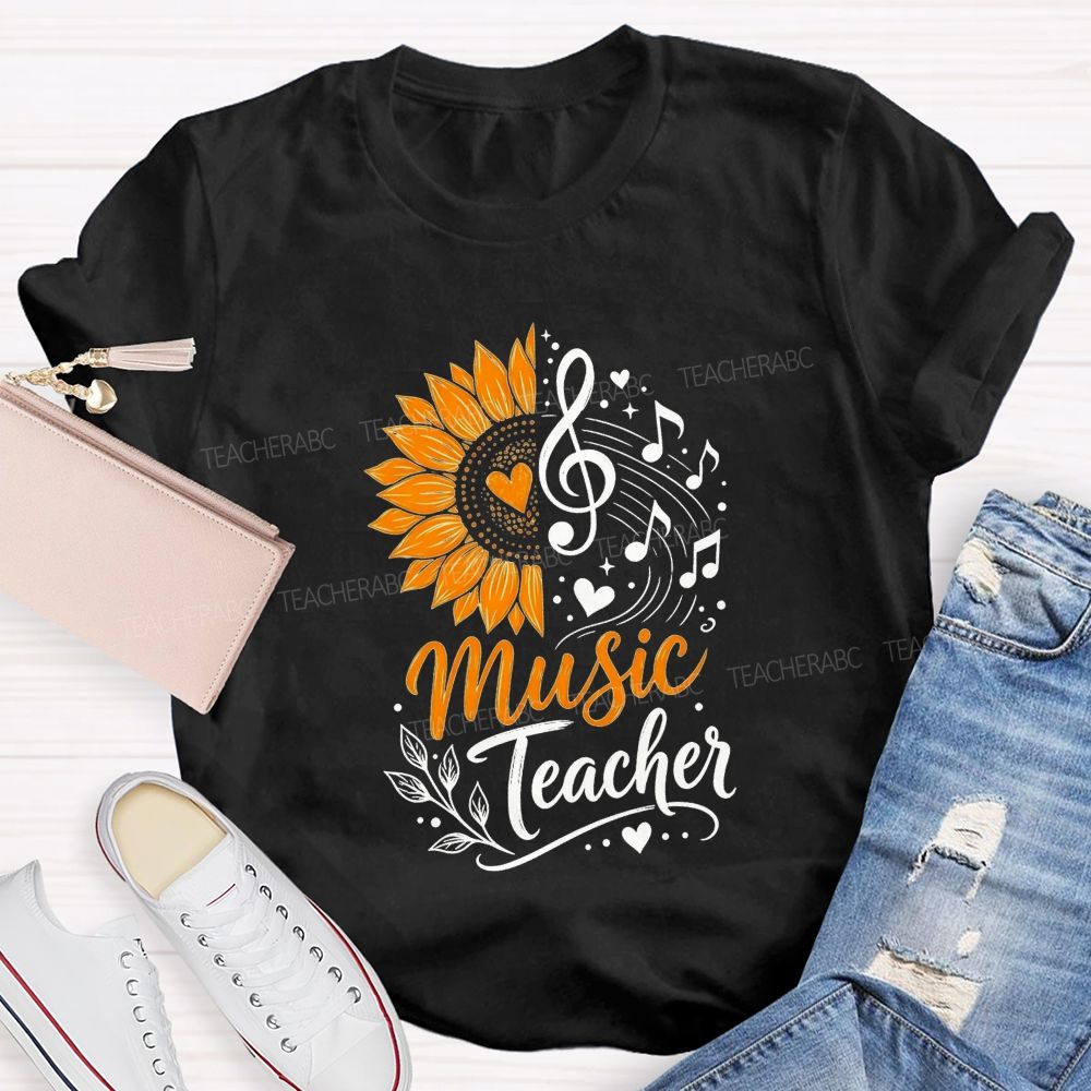 Music Teacher Sunflower And Melody Teacher T-shirt