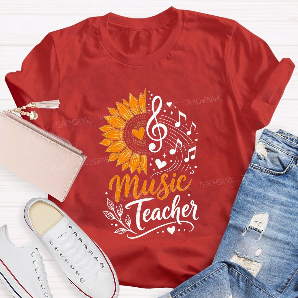 Music Teacher Sunflower And Melody Teacher T-shirt