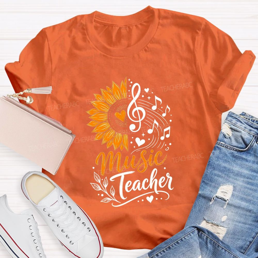 Music Teacher Sunflower And Melody Teacher T-shirt