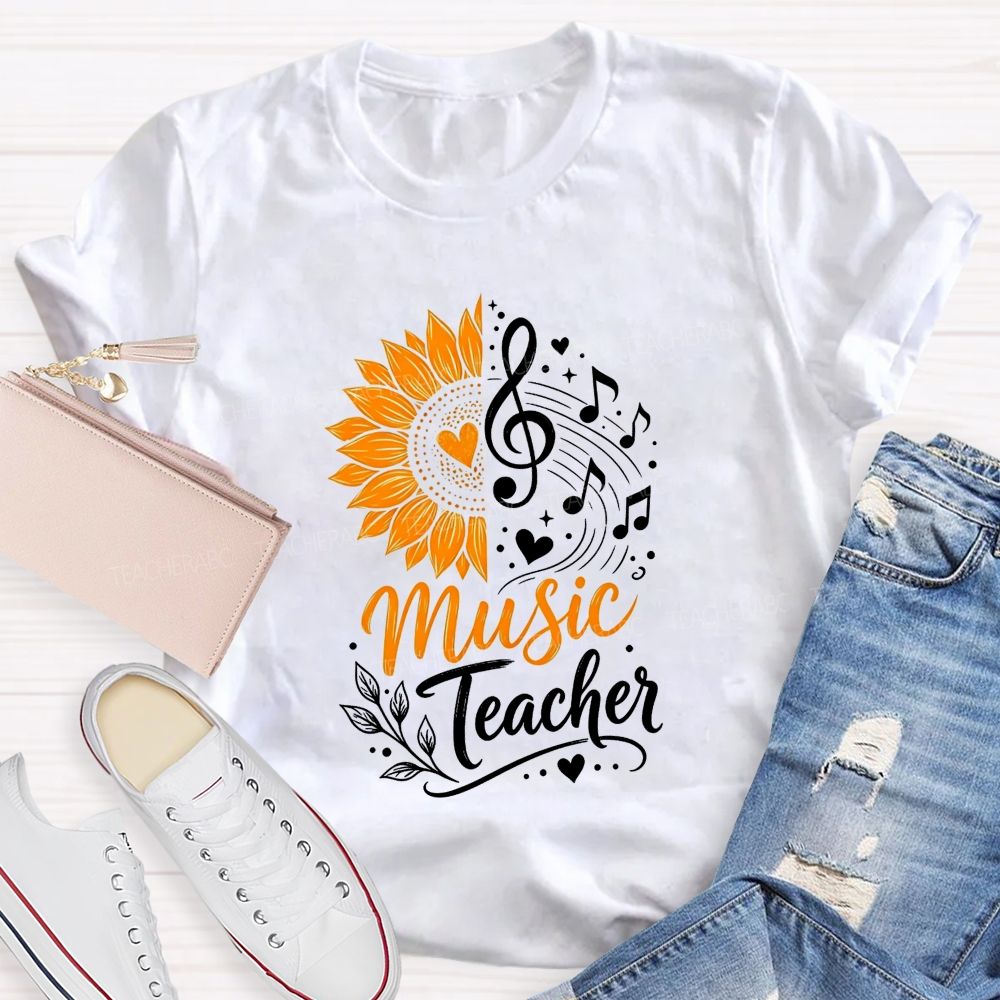 Music Teacher Sunflower And Melody Teacher T-shirt