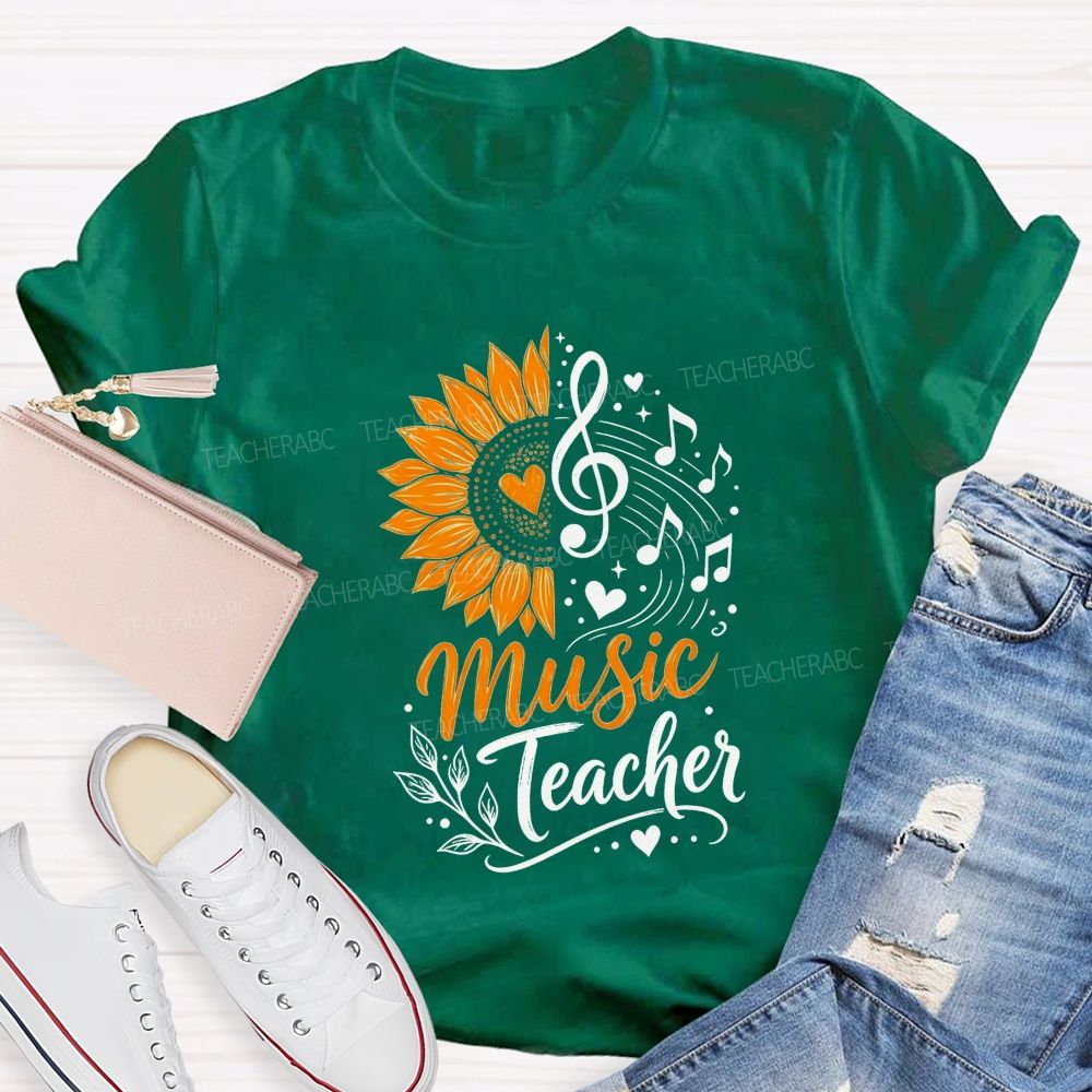 Music Teacher Sunflower And Melody Teacher T-shirt