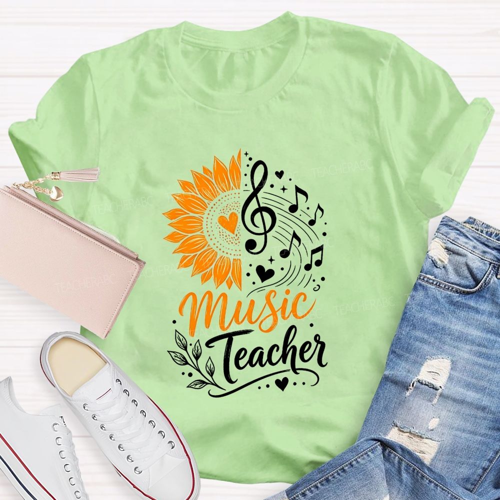 Music Teacher Sunflower And Melody Teacher T-shirt