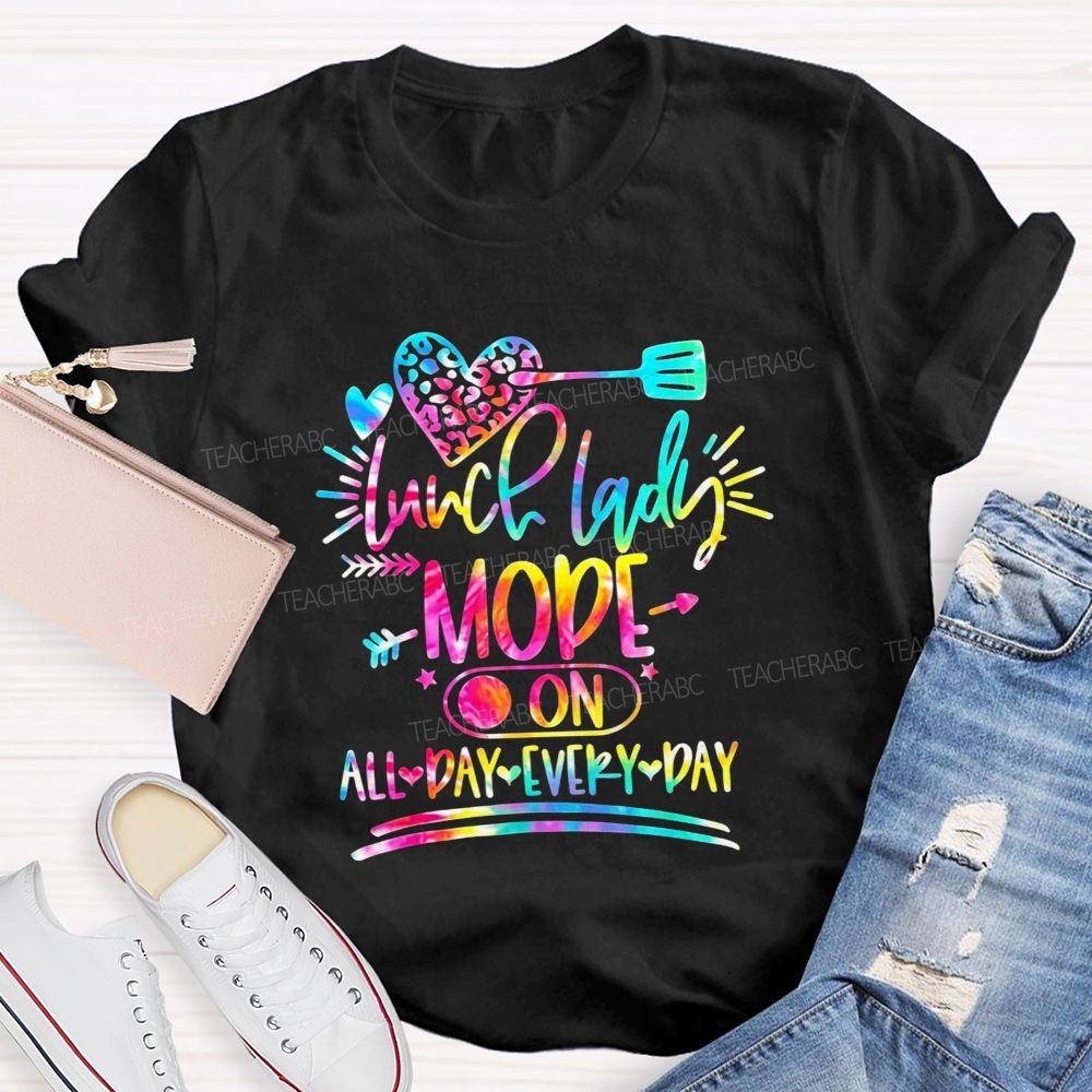 Tie Dye Leopard Heart Lunch Lady Mode On All Day Every Day T-shirt