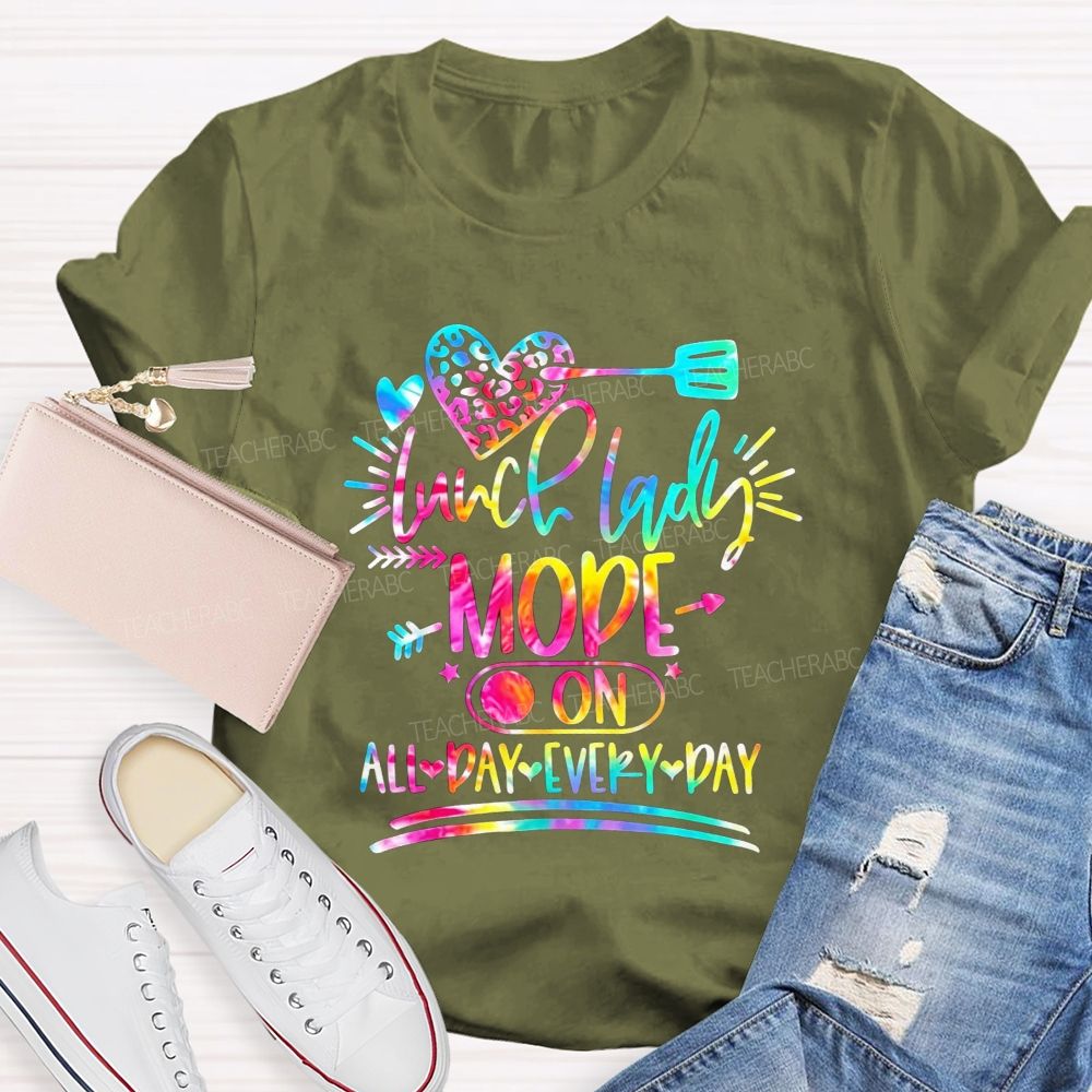 Tie Dye Leopard Heart Lunch Lady Mode On All Day Every Day T-shirt