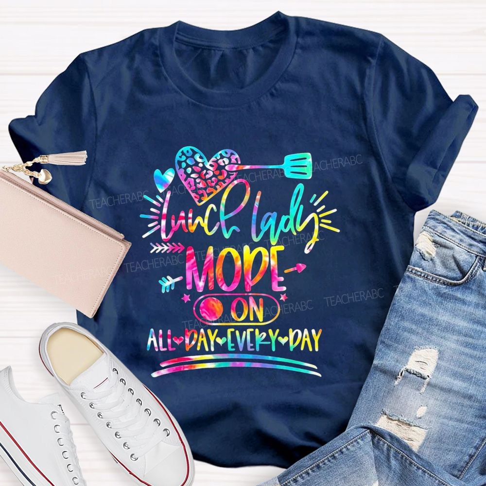 Tie Dye Leopard Heart Lunch Lady Mode On All Day Every Day T-shirt