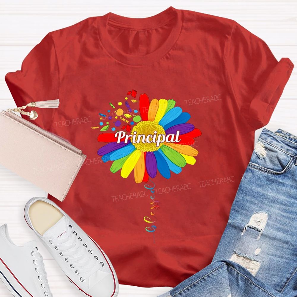 Cute Colorful Daisy Balloon Principal T-shirt