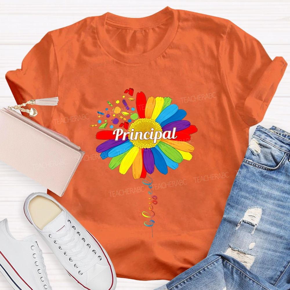 Cute Colorful Daisy Balloon Principal T-shirt