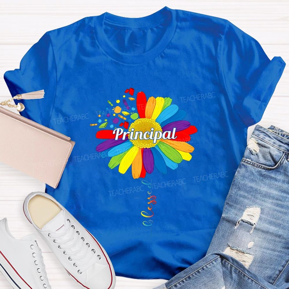 Cute Colorful Daisy Balloon Principal T-shirt