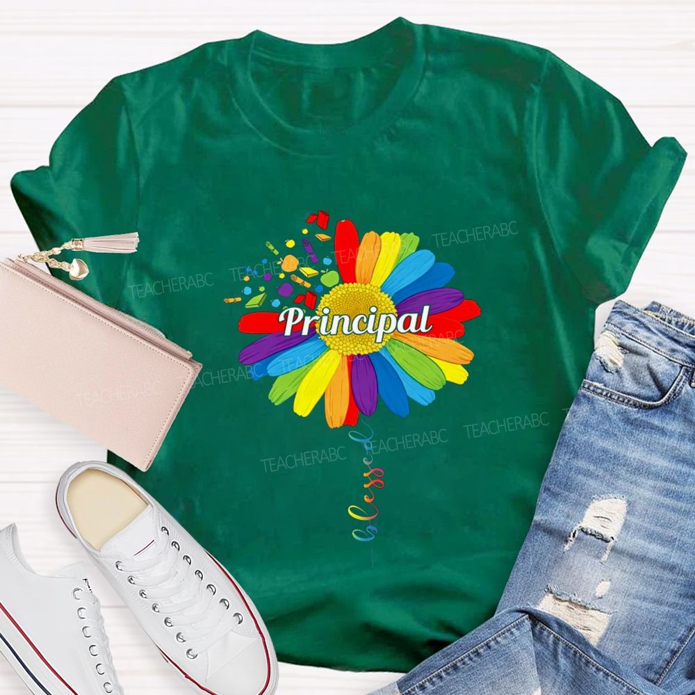 Cute Colorful Daisy Balloon Principal T-shirt