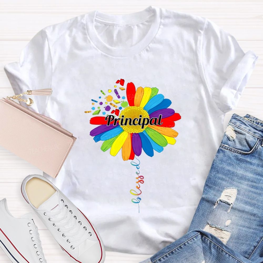 Cute Colorful Daisy Balloon Principal T-shirt
