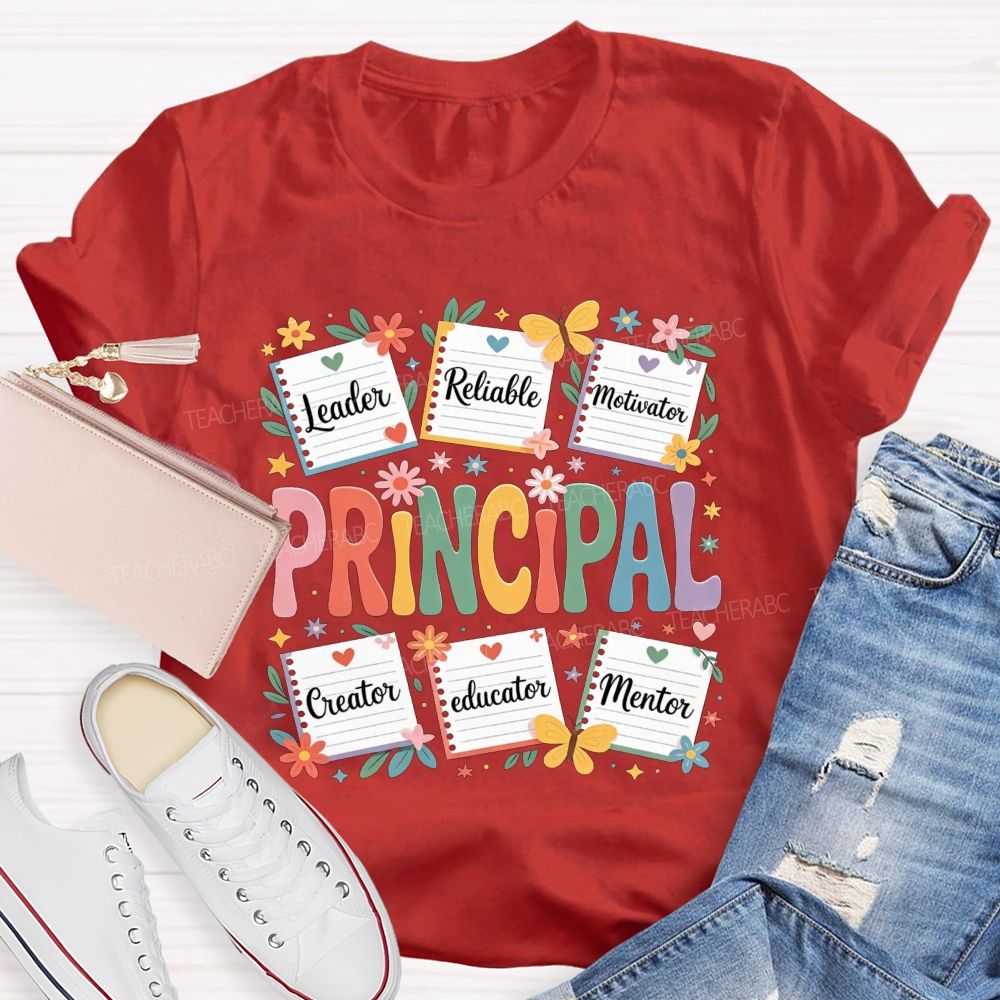 Principal Leader Reliable Motivator Notebook Floral Butterfly T-shirt